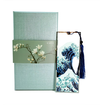 Metal bookmark 'The great wave', rectangular