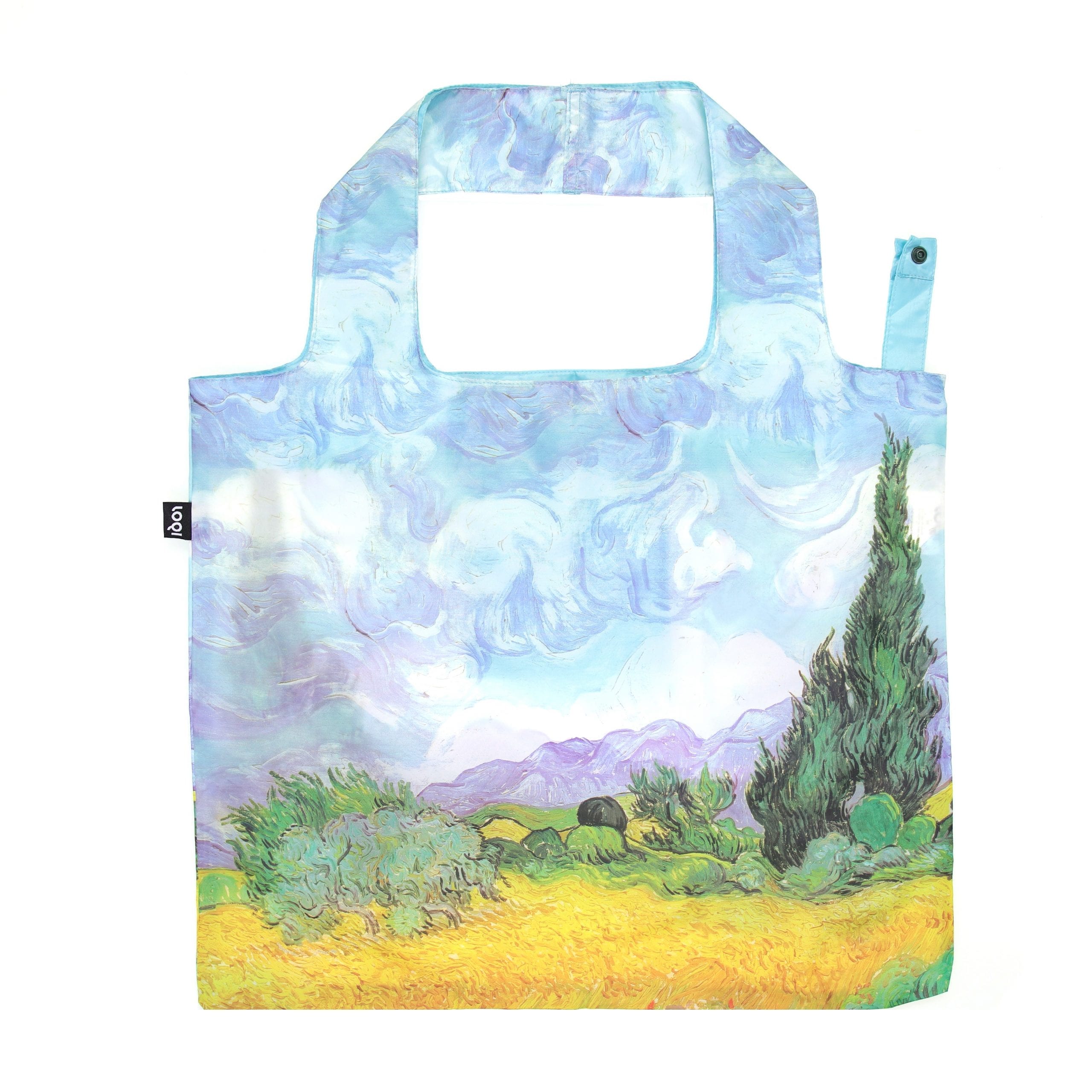 LOQI Museum Vincent Van Gogh's A Wheat Field with Cypresses Reusable Shopping Bag, Multicolor