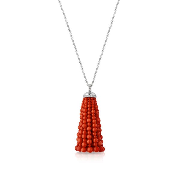 Bahar Gafla Long Necklace with corals, white gold