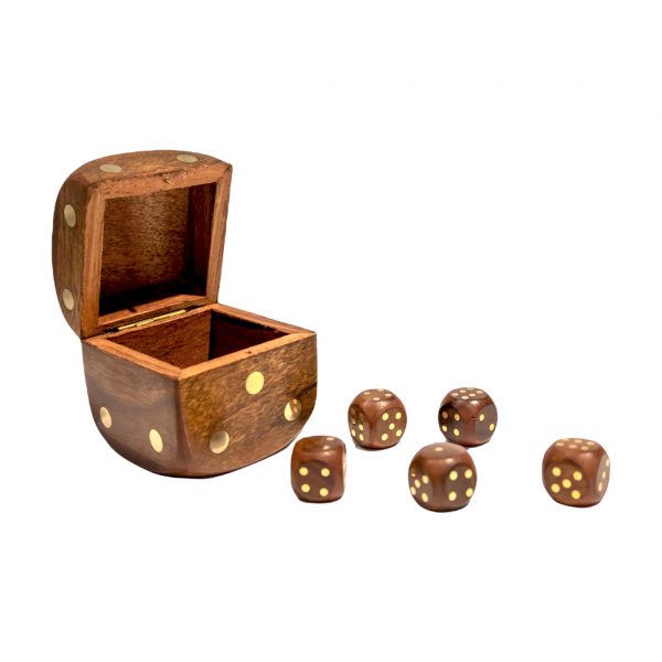 Throw the Dice Box with 5 Dices, Brass